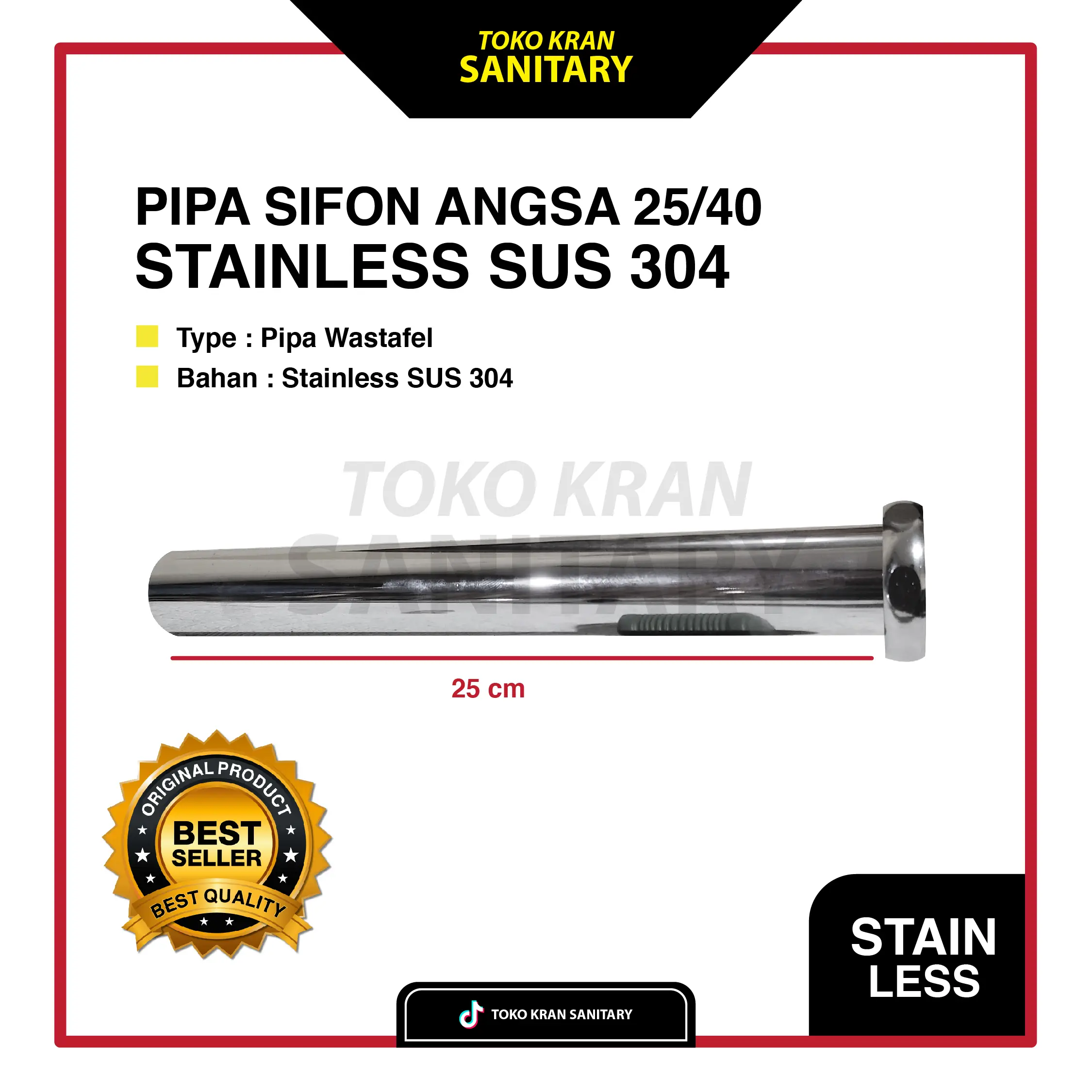 PIPA SIFON ANGSA 25/40 STAINLESS SUS 304/PIPA SIFON WASTAFEL/PIPA SIFON STAINLESS SUS 304