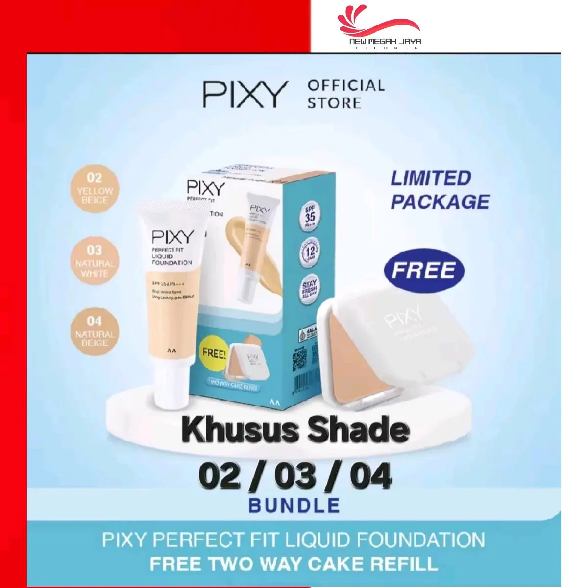 (Khusus Shade 02,03,04 Buy 1 Get Free Refill) Pixy Perfect Fit Liquid Foundation SPF 30 PA+++ 20ml - Alas Bedak