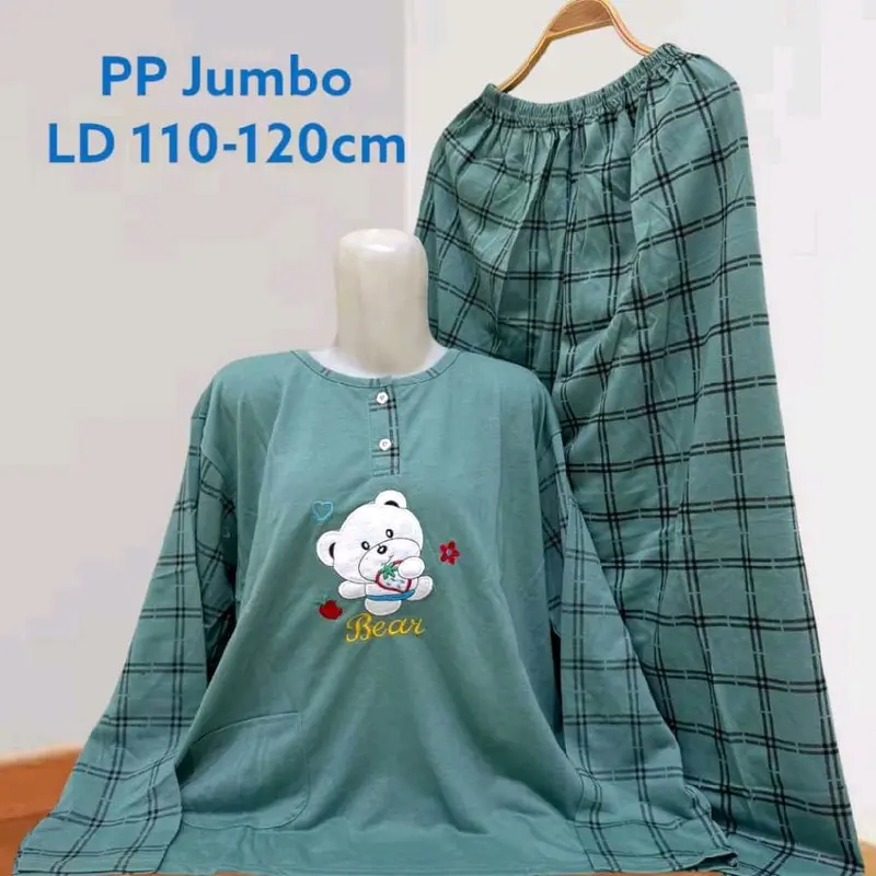Set PP Baju Tidur Kaos Lengan Panjang dan Celana Panjang Jumbo Babydoll Wanita LD 110-120 cm 2