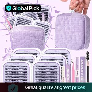 Individual False Eyelashes Kit, 1 Set Mixed Length 8-18mm False Eyelashes with Bond & Seal & Brush & Tweezers & Makeup Bag, Eye Makeup Accessories, Cosmetic