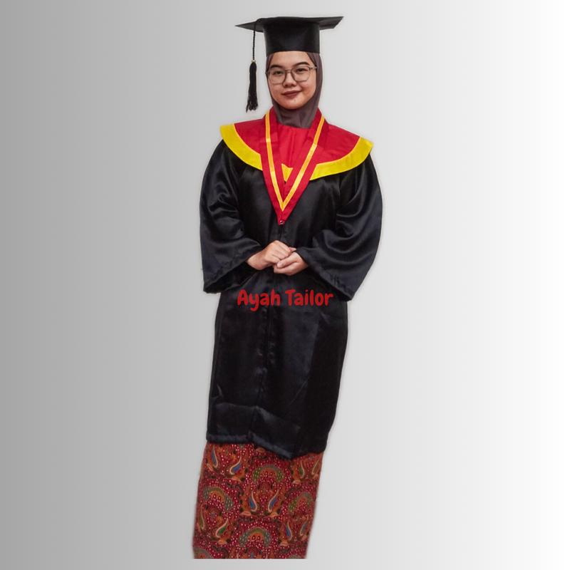 BAJU TOGA JUBAH WISUDA DEWASA SMP SMA SARJANA MERAH LIST KUNING 1