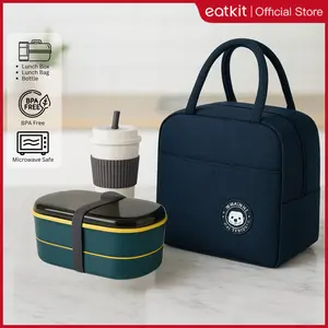 [eatkit exclussive] Paket Kotak Makan Set Lunch Box 700ml 2 Susun Tas Thermal Lunch Bag Free Sendok BPA Free