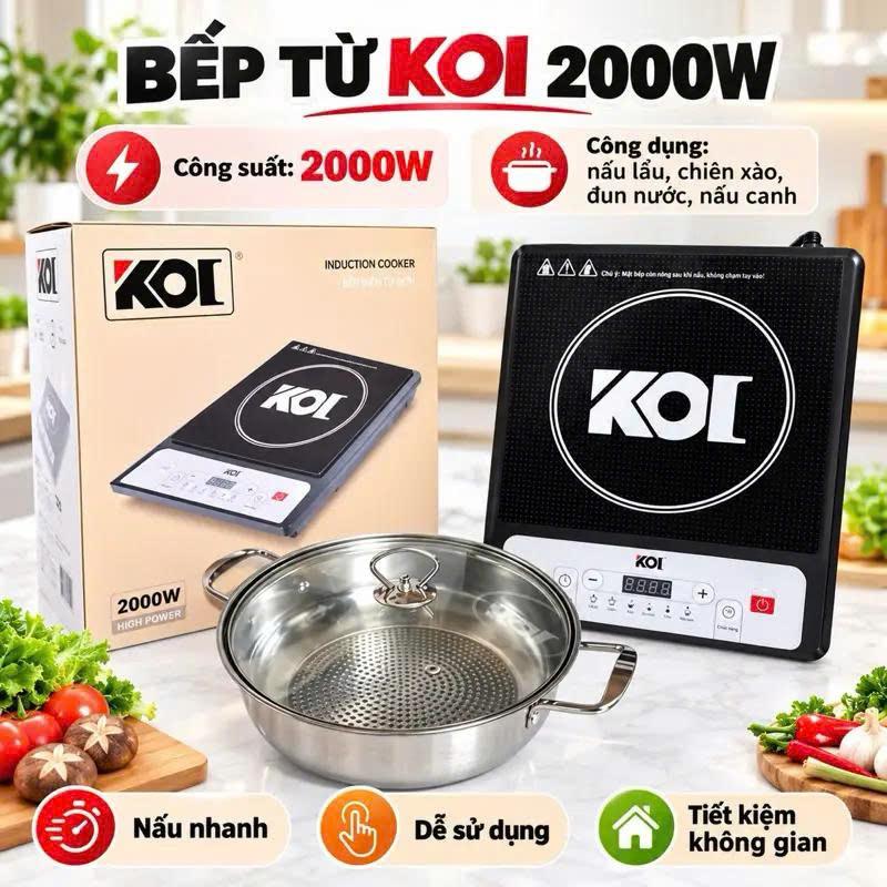 Bếp Từ Đơn KOI Siêu Bền Tặng Kèm Nồi Lẩu Inox - Bếp Từ Nút Bấm 7 Chế Độ Nấu Nhanh Tiết Kiệm Điện