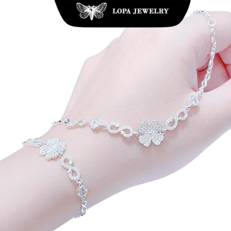 Kèm Hộp xinh + Nước rửa Bạc Lắc tay SK58 lắc bốn lá bản dầy đính đá lấp lánh tinh tế nhẹ nhàng xinh xắn Bạc LoPa