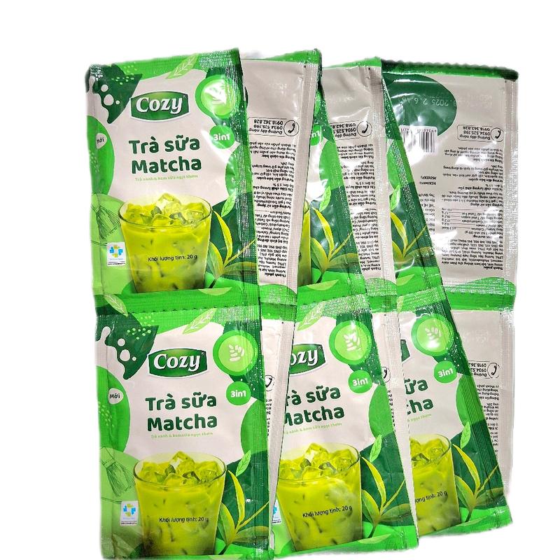 Cozy Trà Sữa Matcha 3in1 Dạng Dây 12 Gói 20gr x 12 Gói Trà Sữa Tea Hương Vị Thơm Ngon Đậm Đà Xuất Xứ Việt Nam - Chua