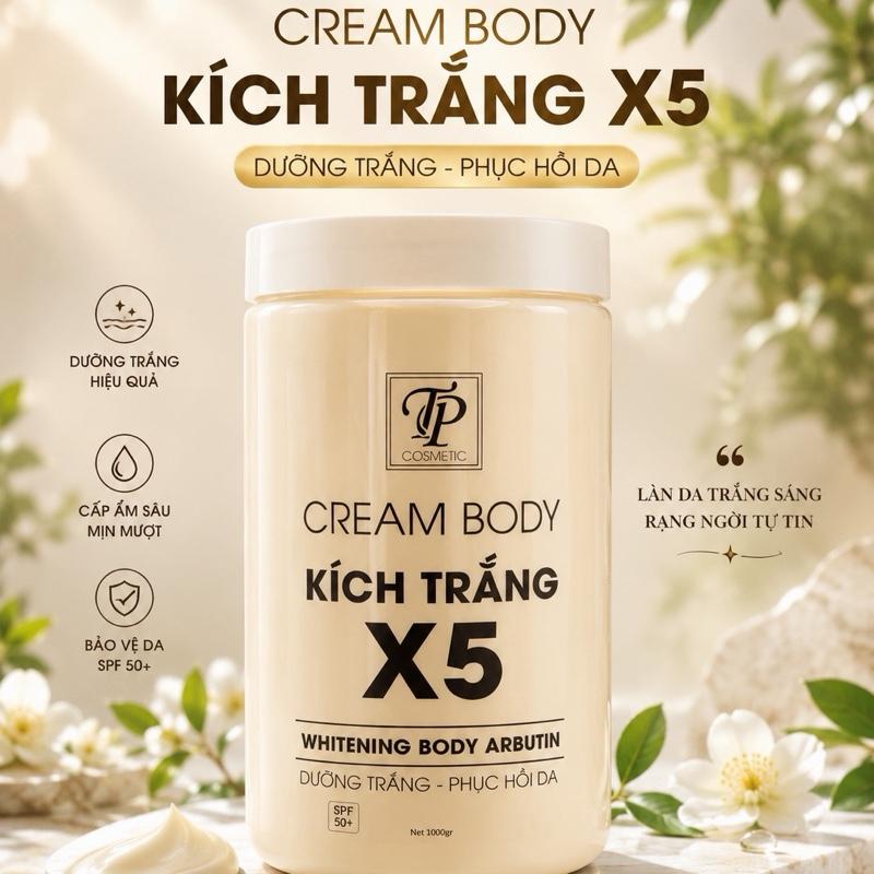1KG Kem Body Kích Trắng X5 - Hỗ trợ kích trắng, Makeup, Dưỡng ẩm, Nâng tone - 10