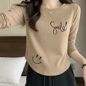 Acharne - Kaos Oblong Wanita Lengan Panjang Bahan Spandek Motif Smile COD