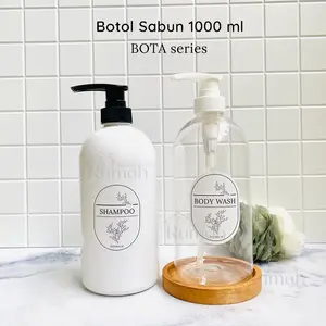 BOTA Botol Tempat Sabun Cair Pump Dispenser 1000ml Body Putih & Clear Tahan Bocor Plastik Tebal Stiker Cantik untuk Kamar Mandi Dapur