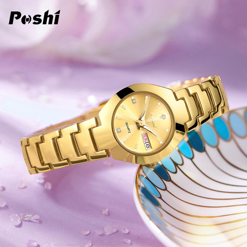 Đồng Hồ Nữ Thạch Anh Relo Đa Năng Cho, Thời Trang Sang Trọng, Thương Hiệu POSHI, Không Thấm Nước, Mặt Số Nhỏ, Vàng, Hoàn Toàn Bằng Thép, Thường Ngày, Đồng Hồ Đeo Tay, Quà Tặng Giáng Sinh 4