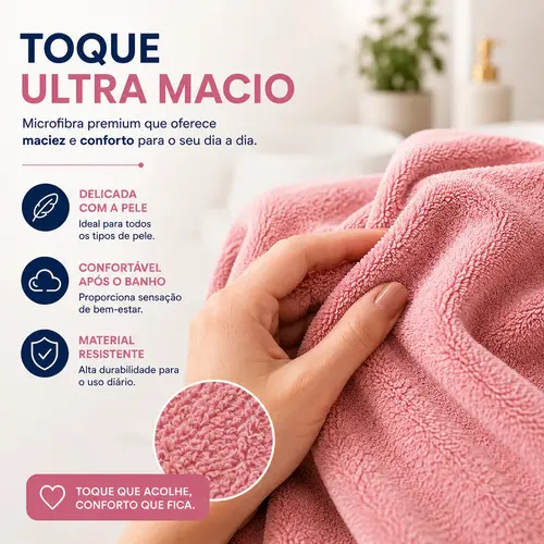 Kit 4 Toalhas 2 Banho + 2 Toalhas de Rosto Microfibra Luxo Grande Banhão Grossa Felpuda Grande Alta Maciez - 4