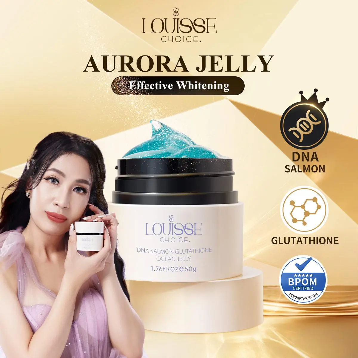 [LIVE]LOUISSE CHOICE DNA Salmon Glutathione Ocean AURORA Jelly  AURORA JELLY Face Cream Facial Moisturizer Effective Whitening Remove Melanin Anti-Aging BPOM