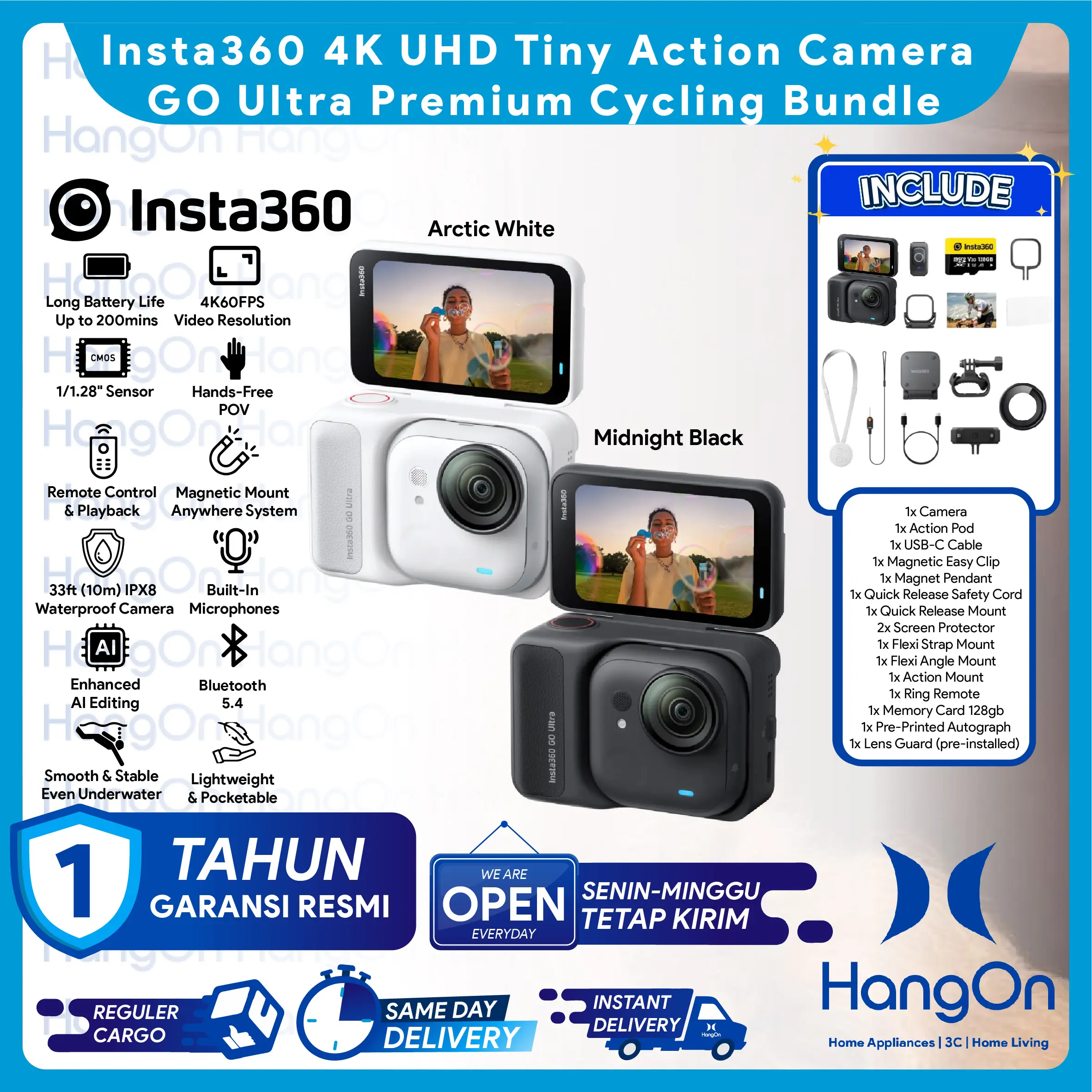 Insta360 GO Ultra 4K UHD Tiny Action Camera Insta 360 GOUltra 4K60FPS Resolution Ultra Long Battery Life Up to 200min Kamera Aksi Lightweight & Portable Pocketable