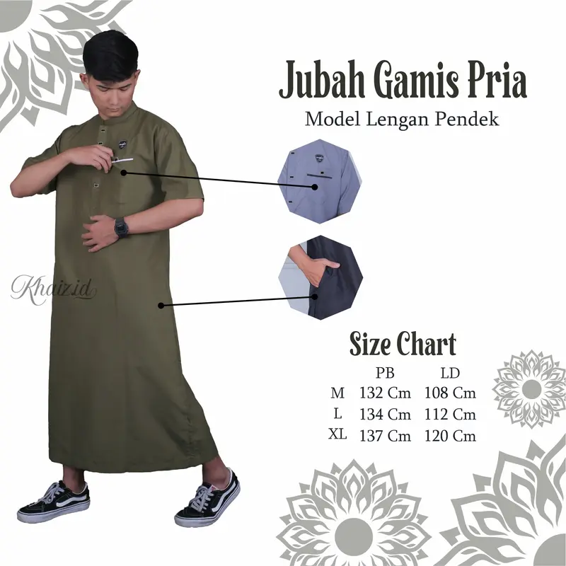 Gamis Pria Remaja Dewasa Model Lengan Pendek Model Kancing Sultan Dubai Gamis Pria Jubah Polos Muslim 4