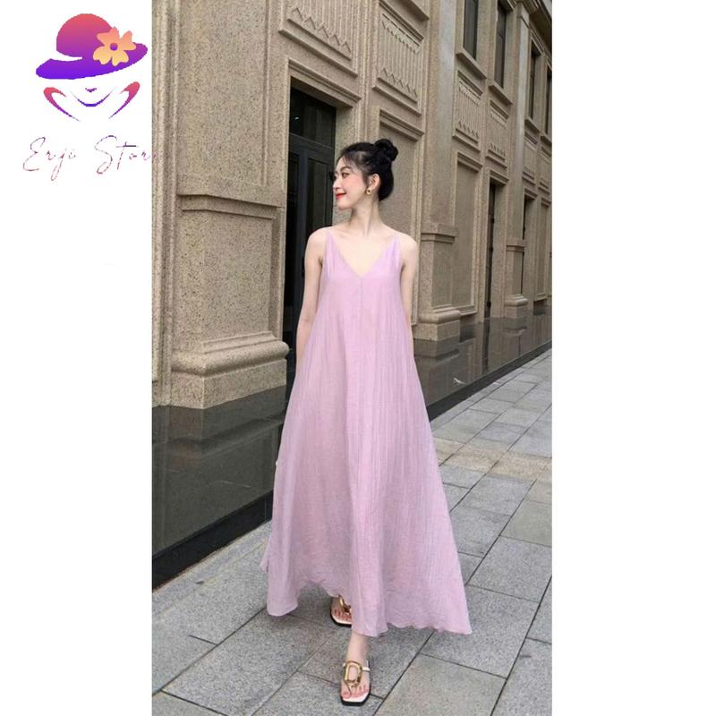 Product Introduction of Váy maxi 2 dây tăng đưa điều chỉnh cổ V dáng xòe 1