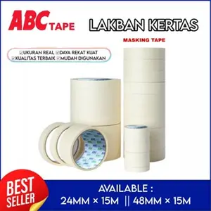 Lakban Kertas Masking Tape ABC Selotip Warna Putih 24MMx15M /48MMx15M Per Pcs