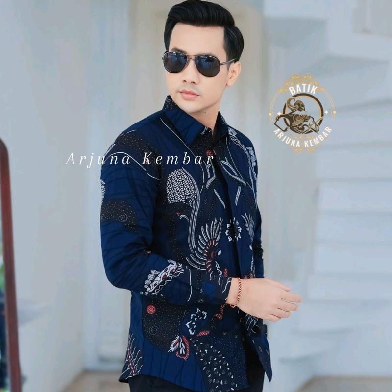Batik pria premium katun solo DEWANGGA NAVY slimfit berlapis furing Errow. 1
