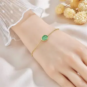 Gelang Titanium Wanita Elegan dengan Batu Giok Hijau Asli Desain Simple Mewah Hadiah Cantik