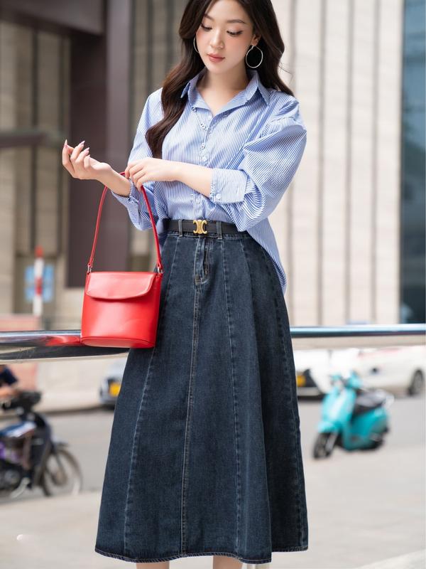 Chân váy jean nữ C014 dáng xòe cạp liền BIGSIZE , lưng cao tôn dáng, thời trang công sở 2