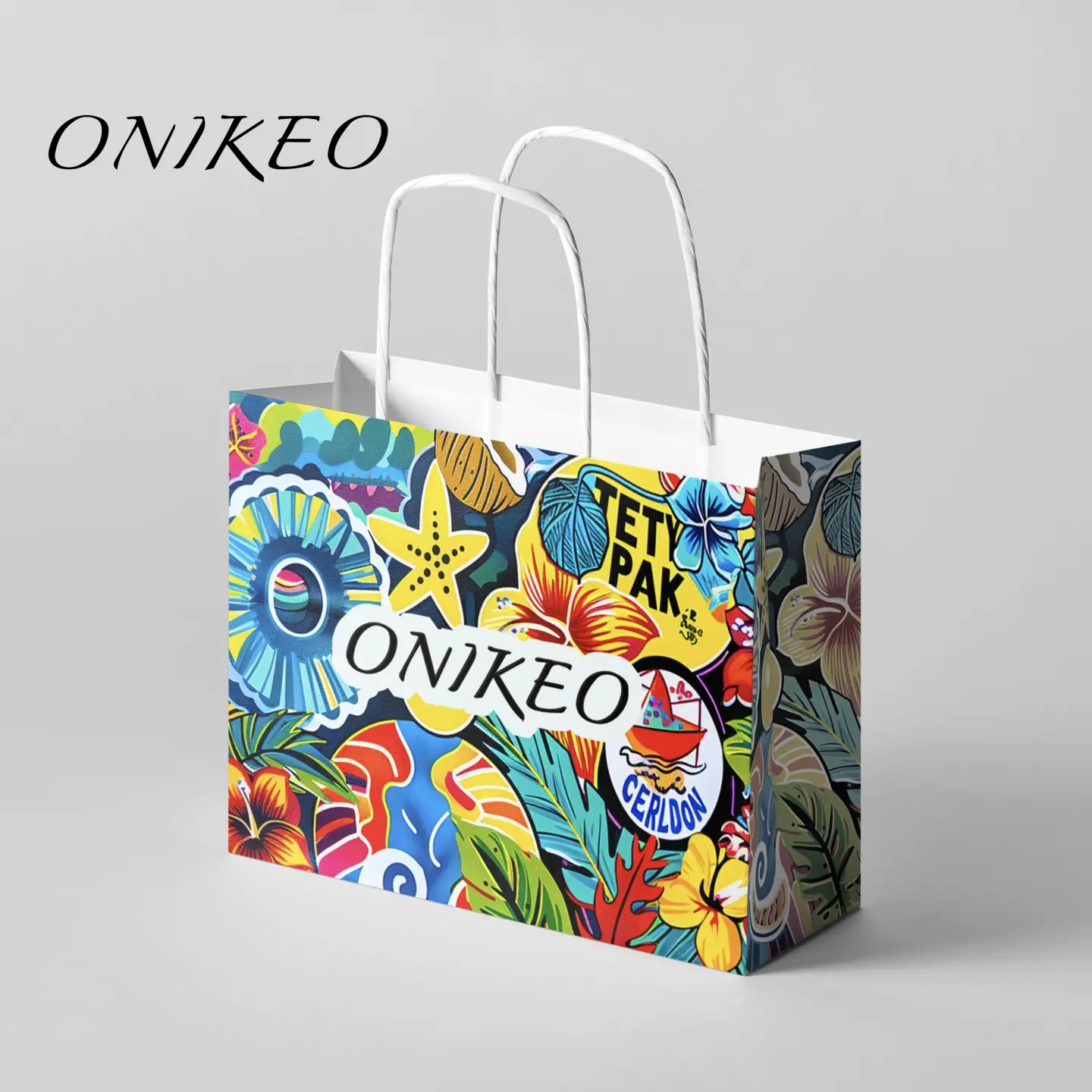 ONIKEO Paperbag Kantong kertas ilustrasi berwarna untuk HadiahWanita,Desain ilustrasi desainer, fashion, keanggunan