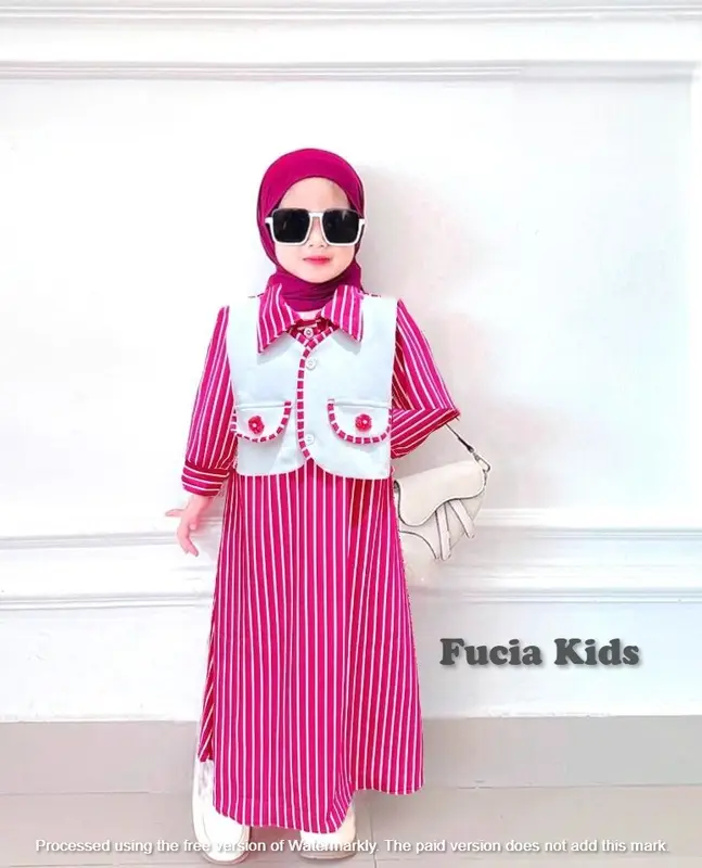 Gamis lebaran Anak Perempuan pakai rompi ala korea usia 1 sampai 12 tahun bahan scuba Parsel 3