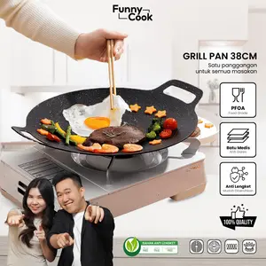 [EXCLUSIVE CECEKETARKETIR] Funnycook Grill Pan BBQ Panggangan Korea Datar Stainless Steel 38cm Kitchenware