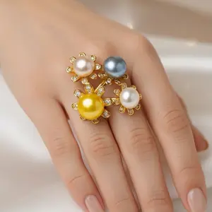 Cincin Wanita Mutiara Air Tawar Lombok Asli Besertifikat Free Box Bludru Rings Mawar Perhiasan Elegan