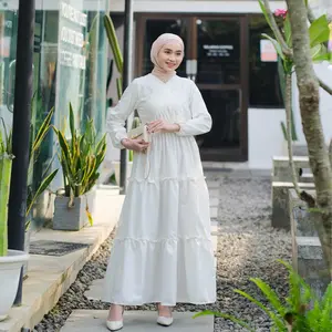 Soya Dress Katun Korean Susun Ruffle Lengan Kerut Strechy Dress Pesta Muslim Lebaran