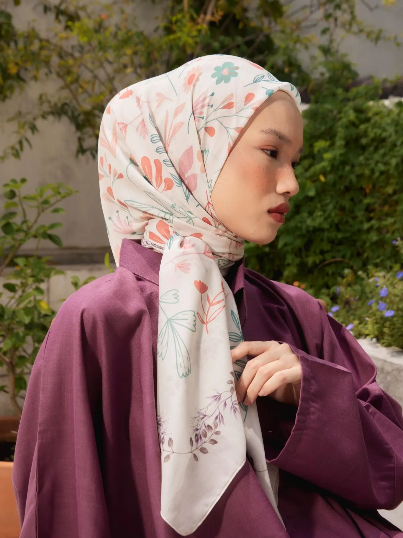 Scarf Printed 48 Cotton Voile Flora Cream