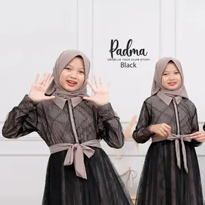Padma syari+Hijab Bahan : cringkle mix brokat Malika +tile (dibagian gamis) DILENGKAPI DENGAN TALI PINGGANG DAN RESLETING DEPAN GAMIS ANAK LEBARAN DENAGN AKSEN TULE MEWAH Airflow Baju Crinkle Muslim