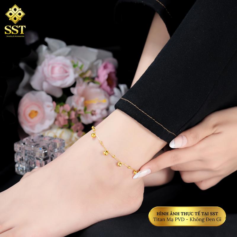  Lắc chân nữ Titan SST Official Store Charm Bi lớn phối bi nhỏ đơn giản thanh lịch Không Đen Gỉ LC76 