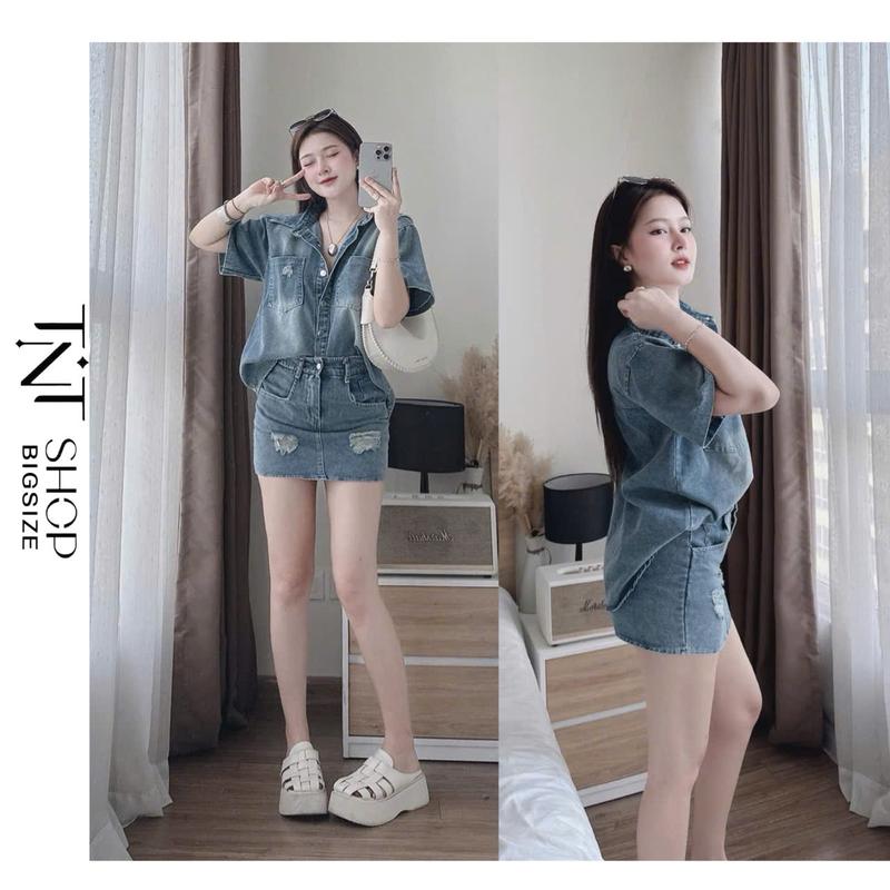  SET JEAN BIGSIZE ÁO SƠ MI CHÂN VÁY FORM A   TNT SHOP BIGSIZE 60KG 90KG  