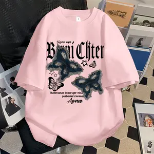 Rossie Kaos Oversize Wanita Lengan Pendek | Print Kupu-kupu l Kaos Cotton Combed Keren Retro Style | Baju Atasan Wanita T Shirt Unisex