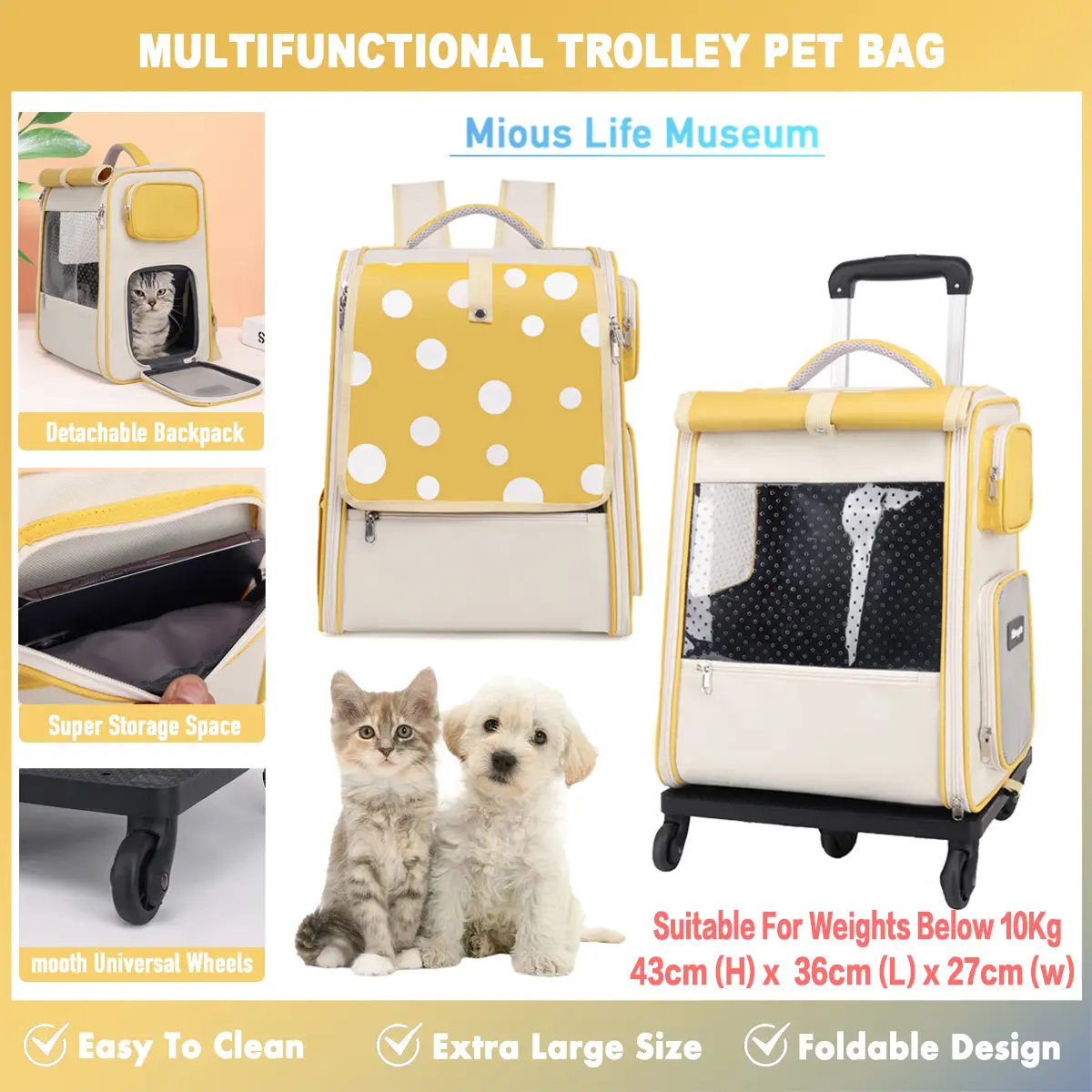 [SG Ready Stock] Cat Bag Outdoor Portable Cat Backpack Pet Trolley Bag Backpack Car Handy Gadget Dog Large Capacity Luggage Multifunctional Trolley Pet Bag Cat Bag Luggage Case Travel With Rollers Modular Telescopic Rod Walking The Dog Pet Transfer