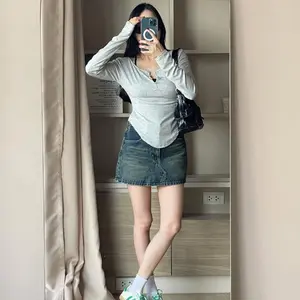 Gharmino - Oracer Jeans Skirt Rok Mini Denim stretch Pinggang Tinggi Wanita Jumbo terbaru
