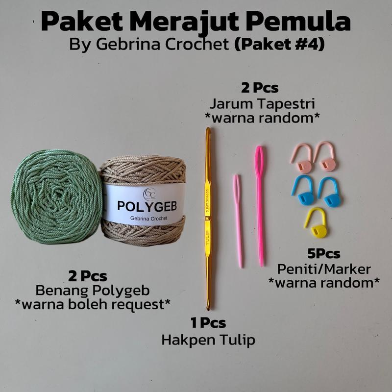 GEBRINA PAKET CROCHET STARTER KIT / CROCHET KIT FOR BEGINNER / ALAT & BAHAN LENGKAP MERAJUT UNTUK PEMULA 0