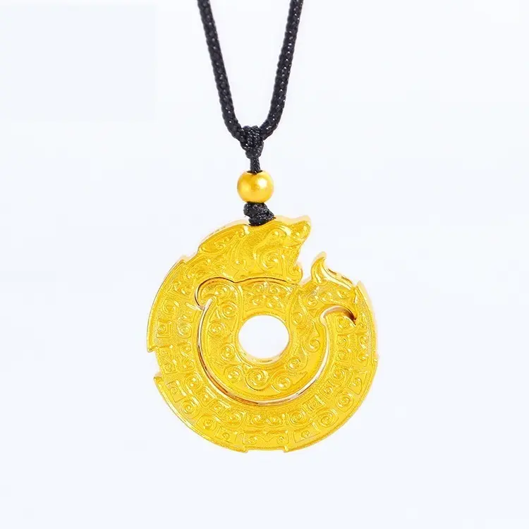 Dragon & Phoenix Necklace with Gold Placer，Gold Plated，Traditional Culture Outlook，Oriental mystery