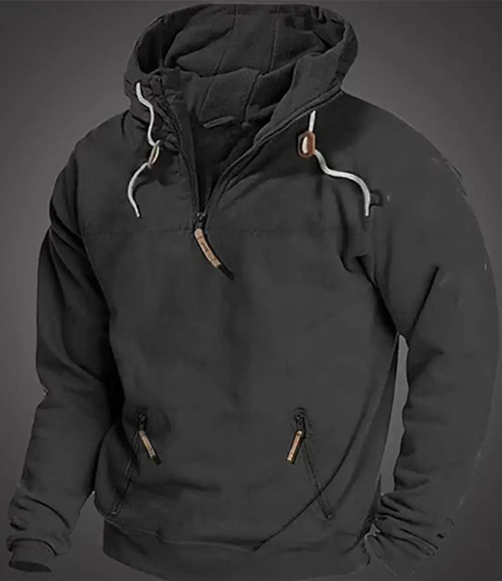 Autumn and winter men zipper multi-pocket sports casual hoodie hoodie, windproof warm fashion top