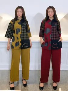 Setelan Wanita Oversize Terbaru LD 120 CM Motif Terbaru Lengan 3/4 dan Celana Panjang Oneset Kekinian Fashion Muslim SR5677