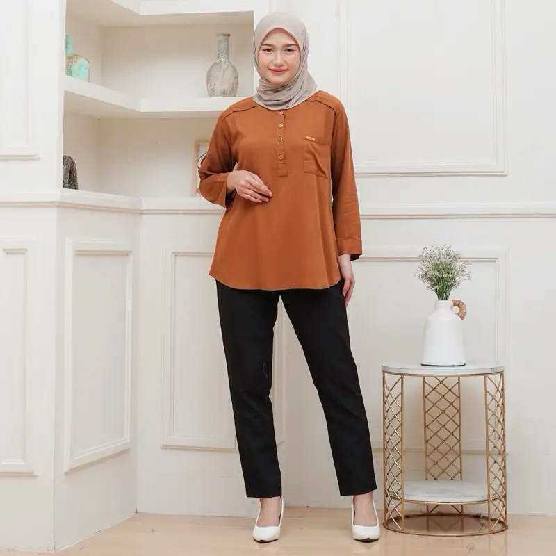 KAMILA Blouse Rayon Twill Lengan 7/8 Atasan Wanita Nyaman