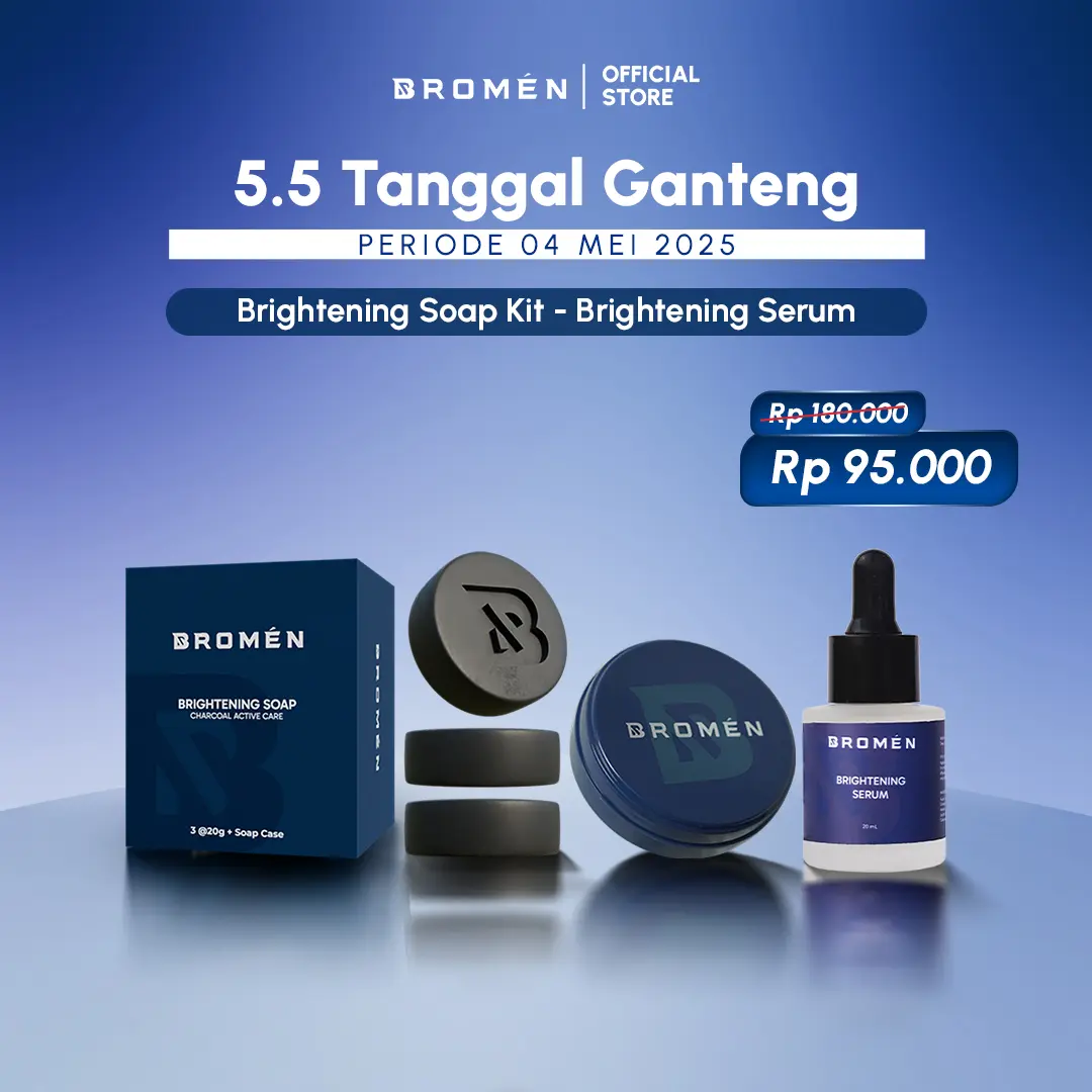 BROMEN BRIGHT SET 2.0 [1 PCS BRIGHTENING SOAP KIT & 1 PCS BRIGHTENING SERUM] | SKINCARE COWOK | PERAWATAN Pencerah WAJAH PRIA