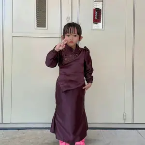 Alisya Alesya Dress Baju Anak Perempuan Mahogany Burgundy Emerald Blue Usia 1-12 Tahun - Dress Lebaran 2026 - Gaun Kondangan Lebaran Bridesmaid Pesta OOTD Couple Ibu dan Anak Kekinian - Gamis Satin Brokat Slimfit Tali Lembut Adem - By Azzuracollection