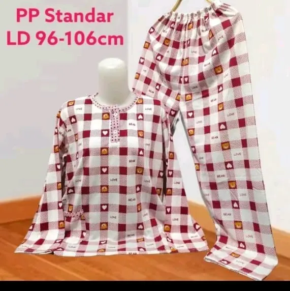 Piyama PP Standard Babydoll Bahan Kaos Lengan Panjang dan Celana Panjang Katun Wanita