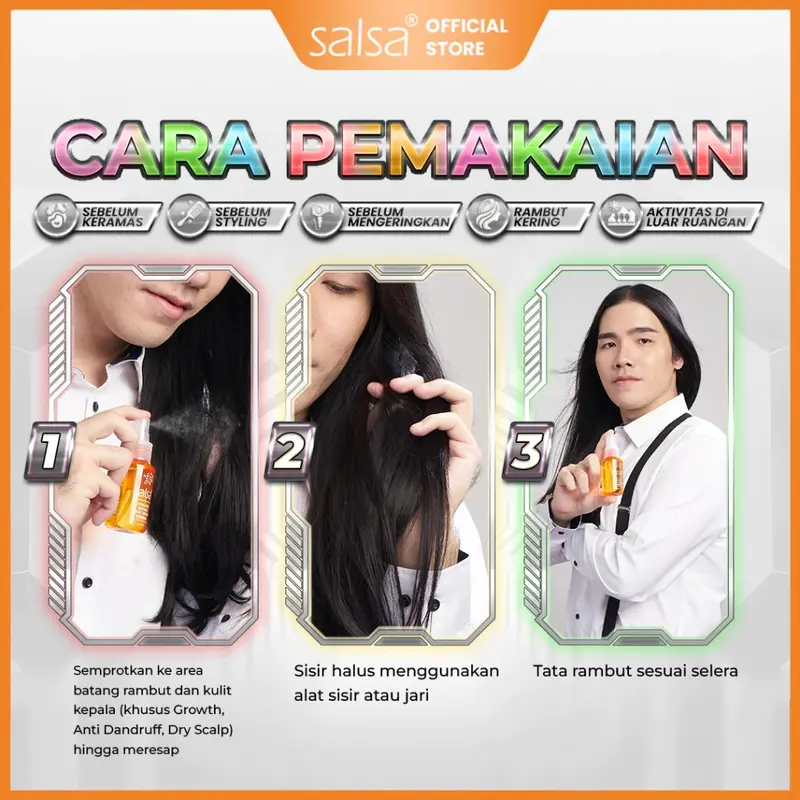 ENVIO - SALSA Hair Serum Perfum Spray Rose / Keratin / Growth 80ml - Serum Perawatan Rambut Hijab Friendly 8