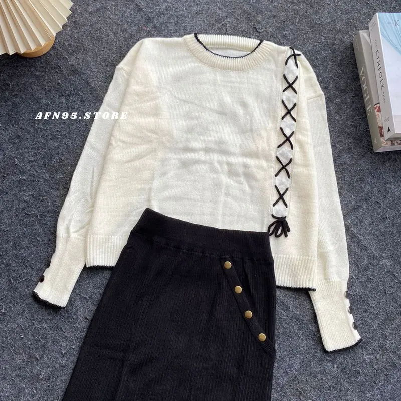Setelan Rok Lengan Inara Calista Motif Tali ONESET - Lingkar Dada 104cm - Casual, Celana, Blazer, Panjang, Katun, Shakila, Baju, Hitam, Wanita, Linen 0