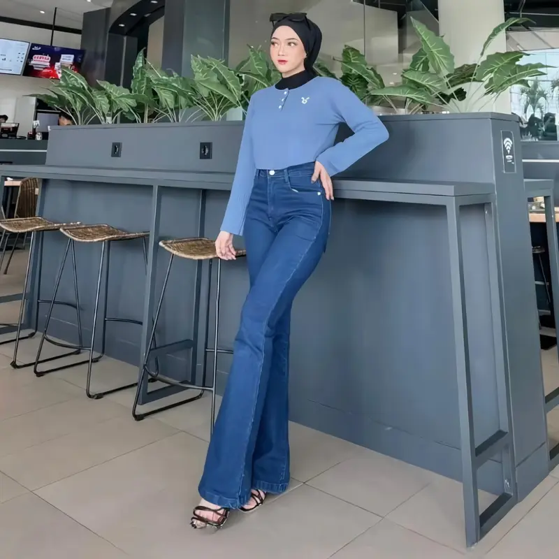 High Waist Jeans Cutbray Loose Celana Cutbray Jeans Wanita Melar Panjang Polos Cewek Dewasa 4