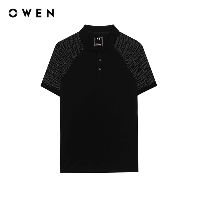 Owen - Áo polo Nam Bodyfit Ngắn tay APV253623 màu Đen chất liệu CVC Spandex Hoạ tiết Menswear