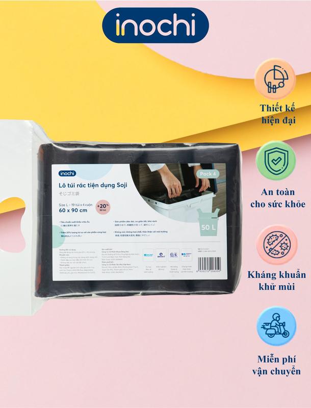 [INOCHI] Túi Rác, Túi Đựng rác Tự Hủy sinh học Inochi Có Quai Tiện Dụng Dạng Cuộn Màu Đen Dài hơn 20% Có thể phân hủy Nhà bếp Kitchen túi đựng