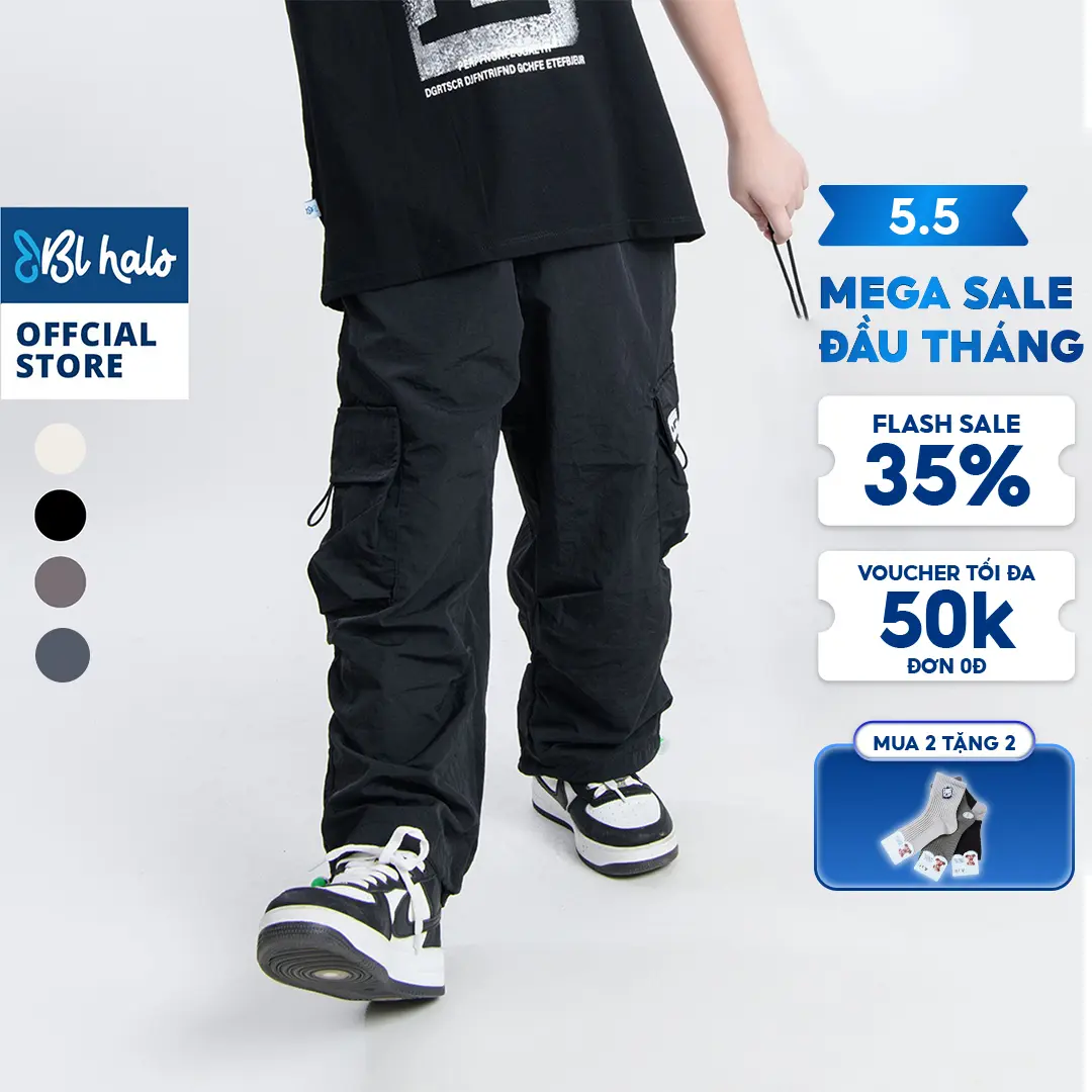 Quần Dài Bé Trai 8-38kg (2-9 tuổi) Quần Gió Túi Hộp BL HALO Dáng Rộng 3 Màu Vải Dù Phong Cách Thời Trang Năng Động QDG20