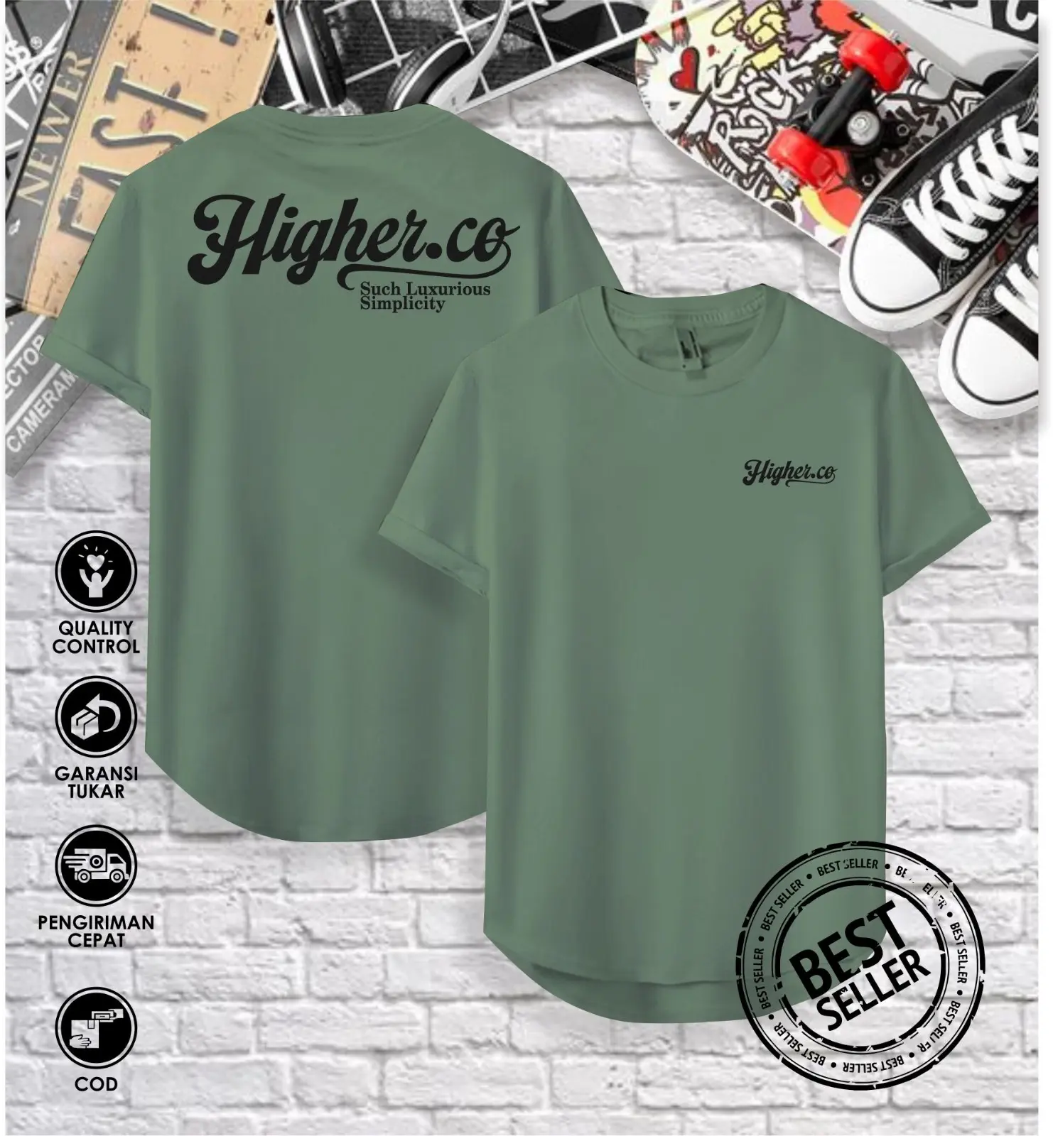 Kaos distro pria semi oval cotton combad 24s terlaris HIGHER.Cloth terlaris kekinian