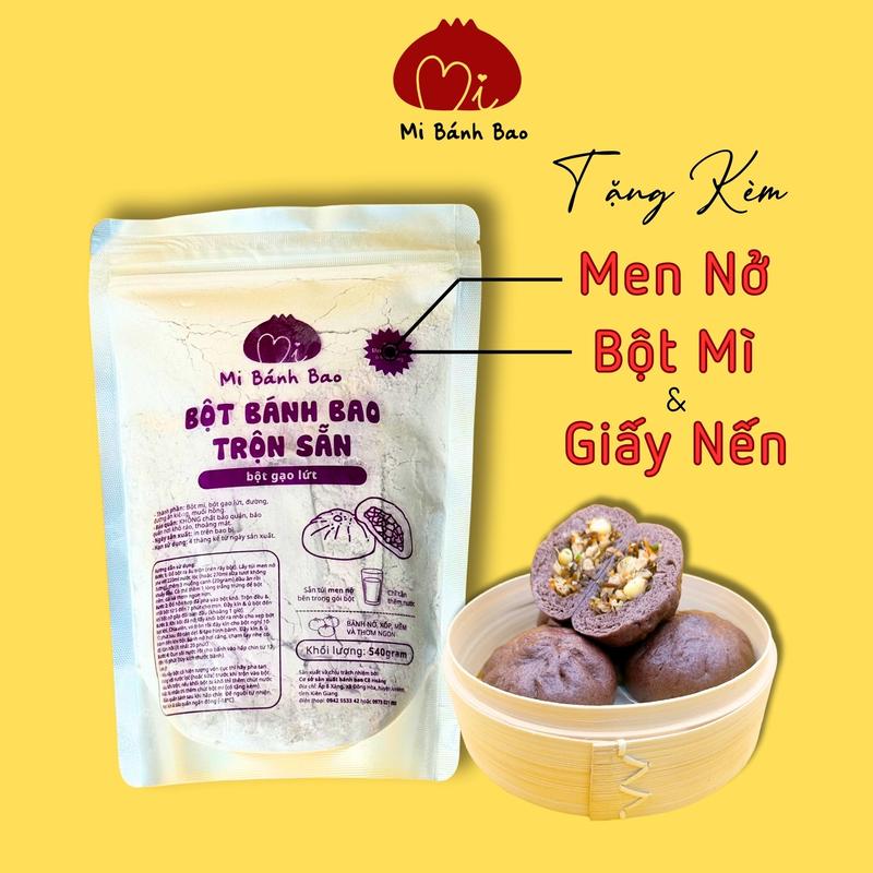Bột Bánh Bao pha sẵn Mi BánhBao BỘT GẠO LỨT 540gram Tặng kèm Men nở bột thấm tay & giấy lót bánh